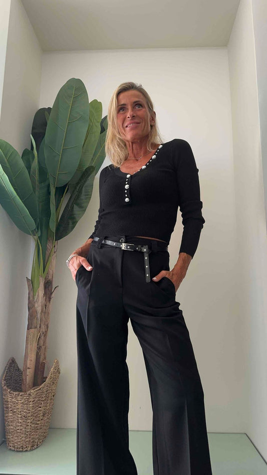 DAFNE - AB5443P25 - MAGLIA SCOLLO A V COSTINE CON BORCHIETTE