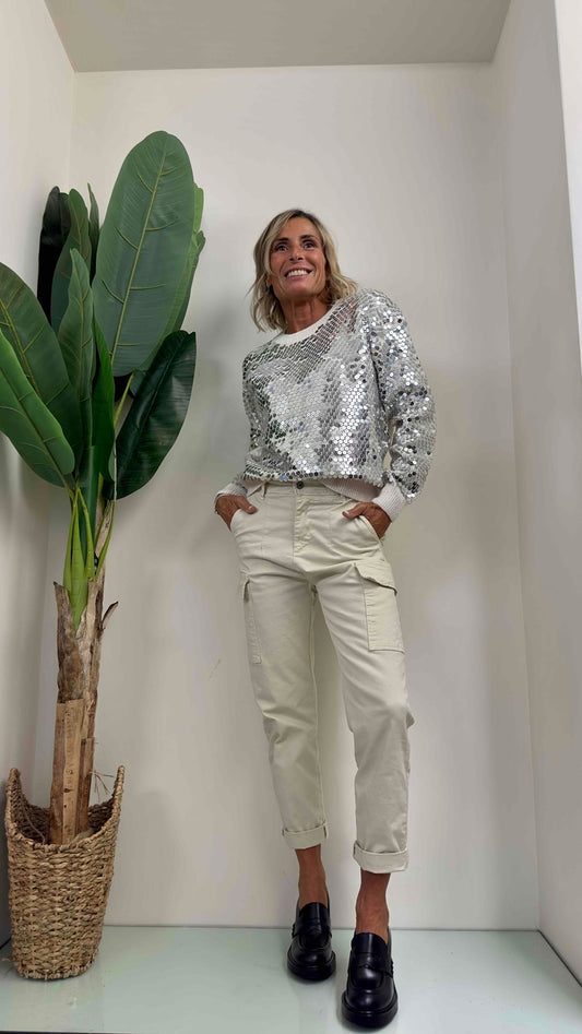 DAFNE - 05260P33 - MAGLIA PULL GIROCOLLO PAILLETTES ARGENTO