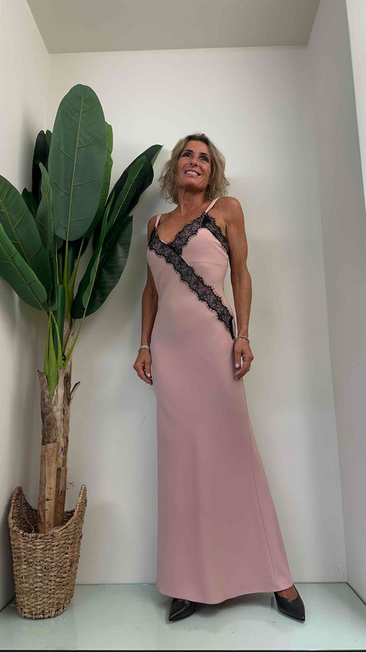 IMPERIAL - A9990048Q - ABITO SATIN LUNGO TAGLIO SBIECO CON PIZZO