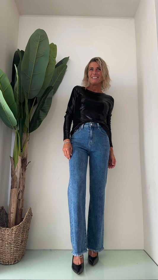 GIORGIA & JHONS - 60275FW23 - JEANS PALAZZO CONFORT STRETCH ORLO SFRANGIATO