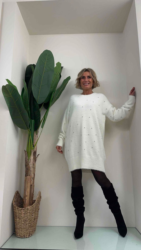 DAFNE - W5757P33 - ABITO PULTO PELLICCIA, FIT AMPIO CON STRASS INCASTONATI