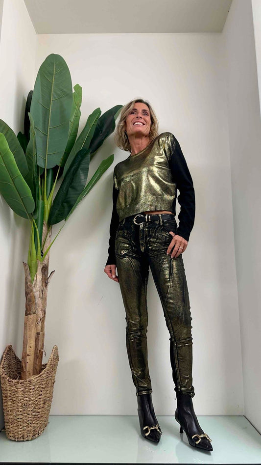 DAFNE - MALA73P23 - MAGLIA CROPPED LAMINATA DAVANTI