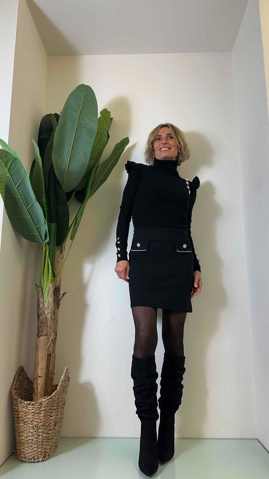 DAFNE - FL7687LMBP23 - GONNA PUNTO MILANO CON PATTE RICAMO LAME' E BOTTONI GIOIELLO