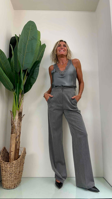 VENTISEI - P0266/R24 - PANTALONE PALAZZO GESSATO CON PIEGA ED EL. DIETRO