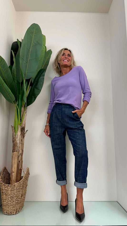 TWEED - F18352P10 - T-SHIRT SCOLLO A BARCHETTA IN COTONE ELASTICIZZATO