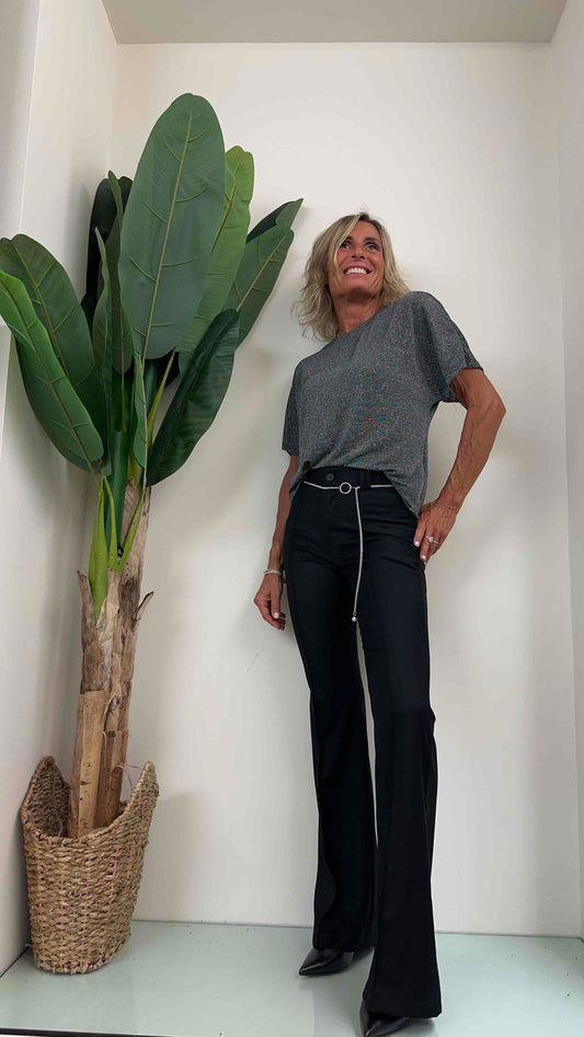 PLEASE - P1H2BAL000 - PANTALONE POLIVISCOSA FLARE CON CATENA