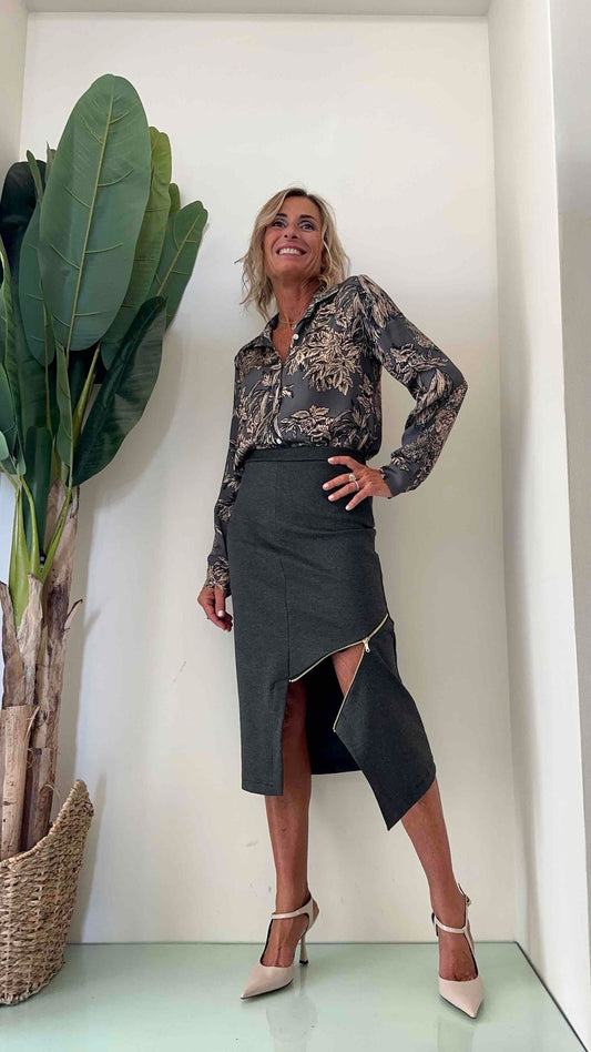 DAFNE - 23960P24 - GONNA LONGUETTE TUBINO CON ZIP ASIMMETRICA
