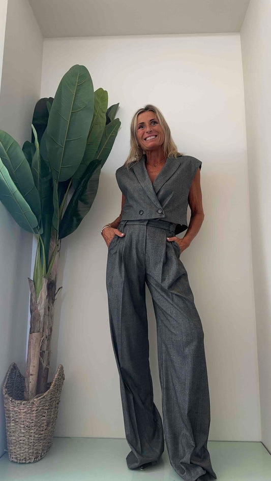 F3 - P716620 - PANTALONE PALAZZO GESSATO LAMINATO