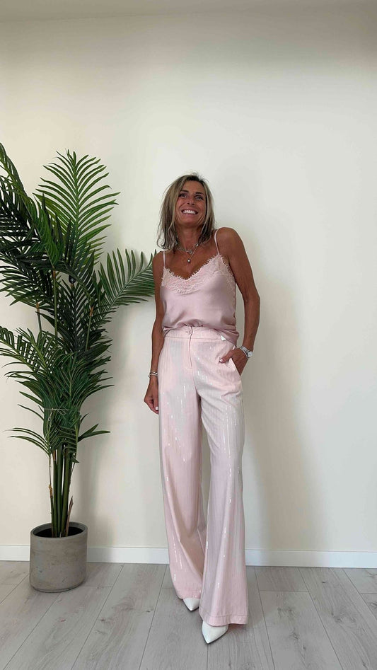 GIORGIA & JHONS - 60081SS24 - PANTALONE PALAZZO GESSATO MICROPAILLETTES TONON SU TONO