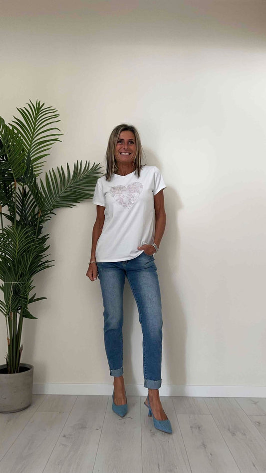 DAFNE - 71814CP13 - T-SHIRT STRASS CUORE, REGULAR FIT