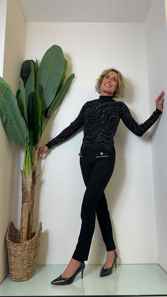 DAFNE - MC7862P23 - MAGLIA COLLO VULCANO SERPENTINA STRASS TERMOSALDATI (85% VISCOSA)