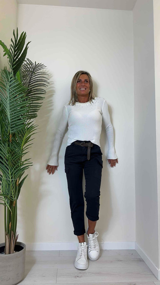 DAFNE - TC1611P26 - MAGLIA VISCOSA CSTINE CON PERLE INCASTONATE