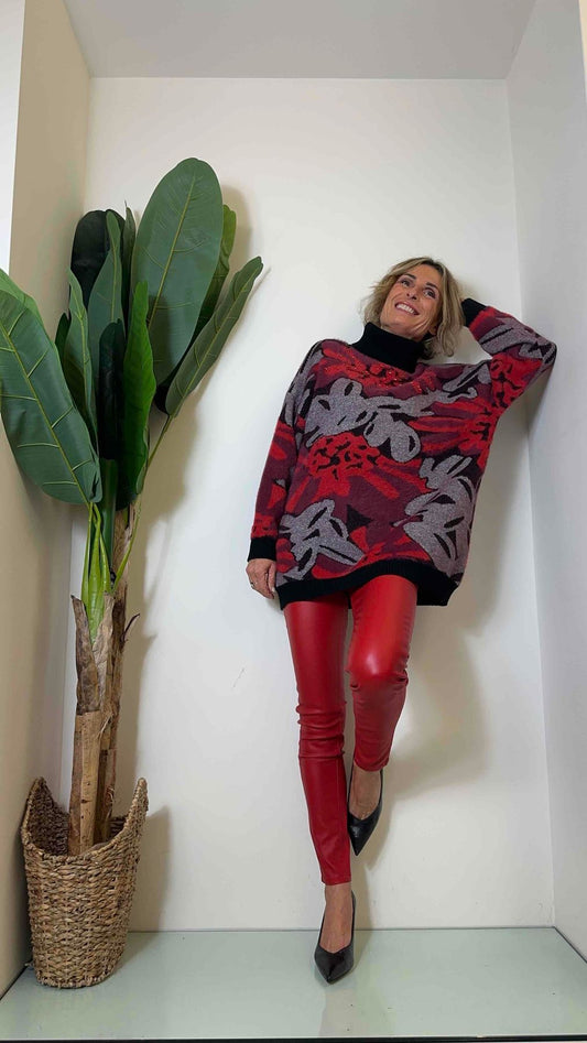 DAFNE - 98900P32 - MAXI PULL INSERTO LAME', ECOPELLICCIA CON CABOCHON