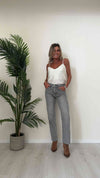 GIORGIA & JHONS - 60214SS24 - JEANS PALAZZO GREY, ORLO SFRANGIATO, VITA MEDIA