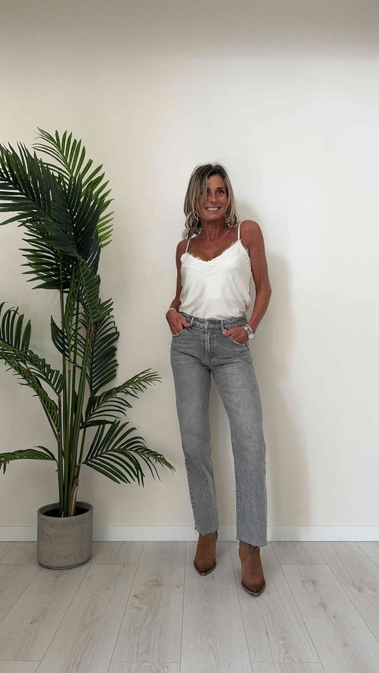 GIORGIA & JHONS - 60214SS24 - JEANS PALAZZO GREY, ORLO SFRANGIATO, VITA MEDIA