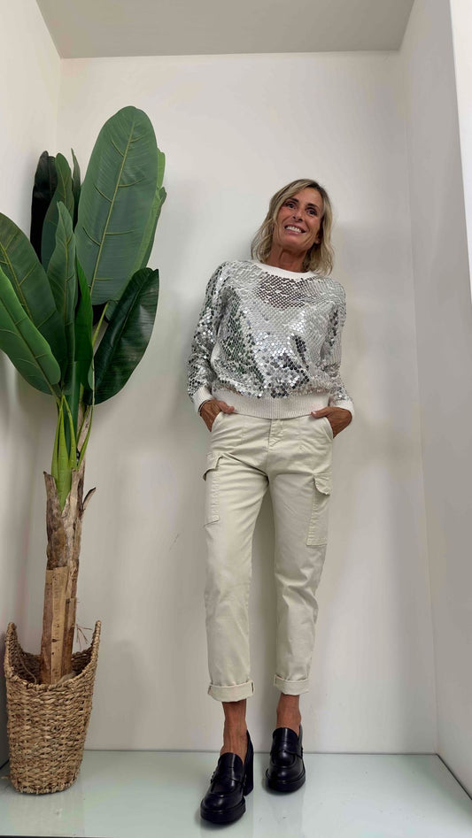 DAFNE - 05260P33 - MAGLIA PULL GIROCOLLO PAILLETTES ARGENTO