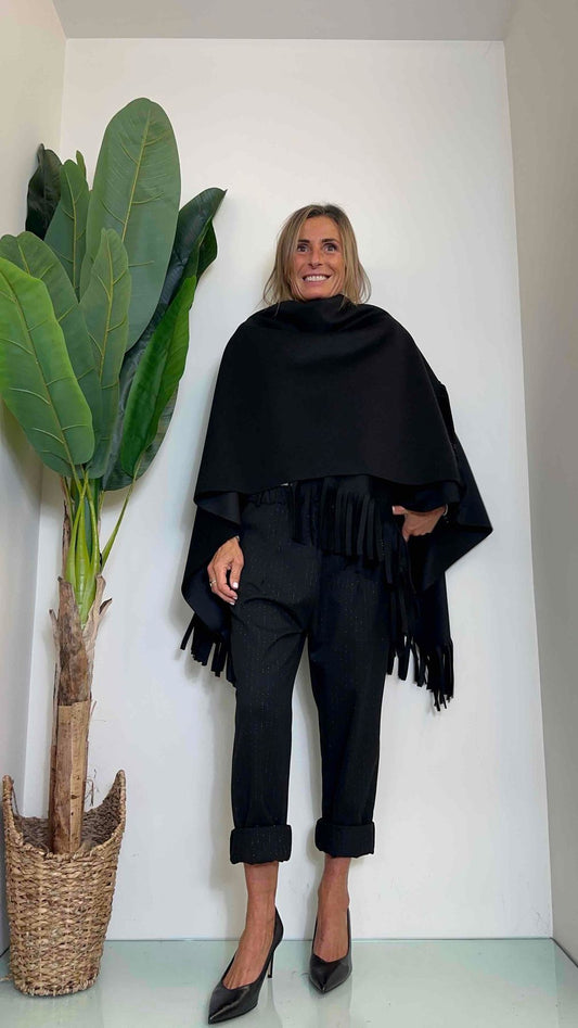 GIORGIA & JHONS - 60301FW23 - MANTELLA FRANGE TESSUTO TRAMA CAPPOTTO