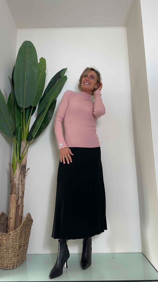 DAFNE - L756P23 - MAGLIA COSTE BOTTONE STRASS MANICA