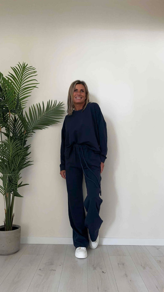 SUSYMIX - 2529 - TUTA COMPLETA CON FELPA GARZATA, AMPIA E PANTALONE PALAZZO