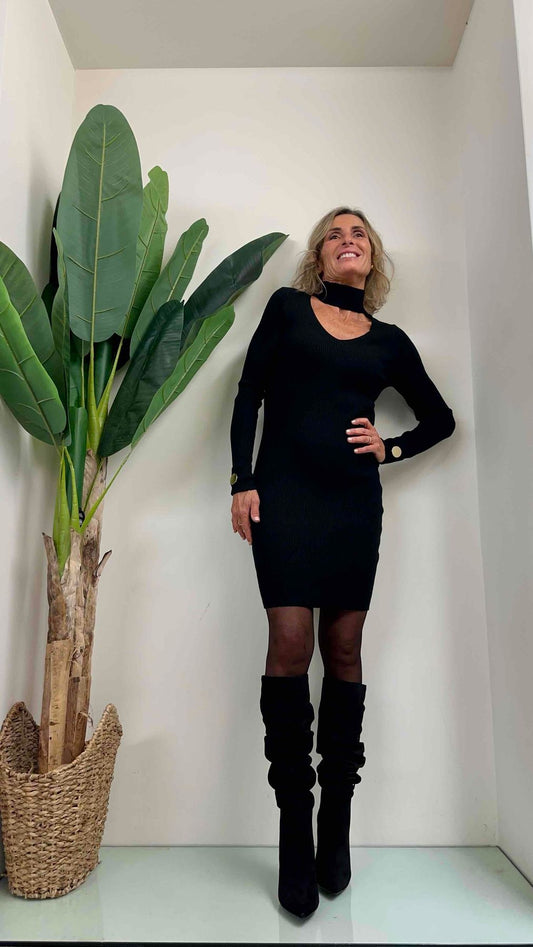 DAFNE - DZ93221P29 - ABITO VISCOSA SCOLLO "V" BOTTONI ORO POLSI