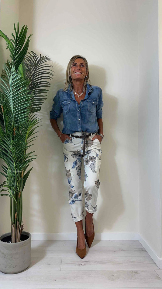 DAFNE - 823330-50P29 - PANTALONE CARGO SLIM, STAMPA FIORI CON CINTURA