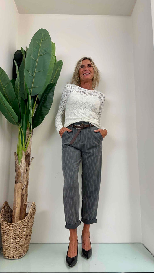 GIORGIA & JHONS - 60225FW23 - MAGLIA PIZZO DEVORE' CON TOP SPALLINE