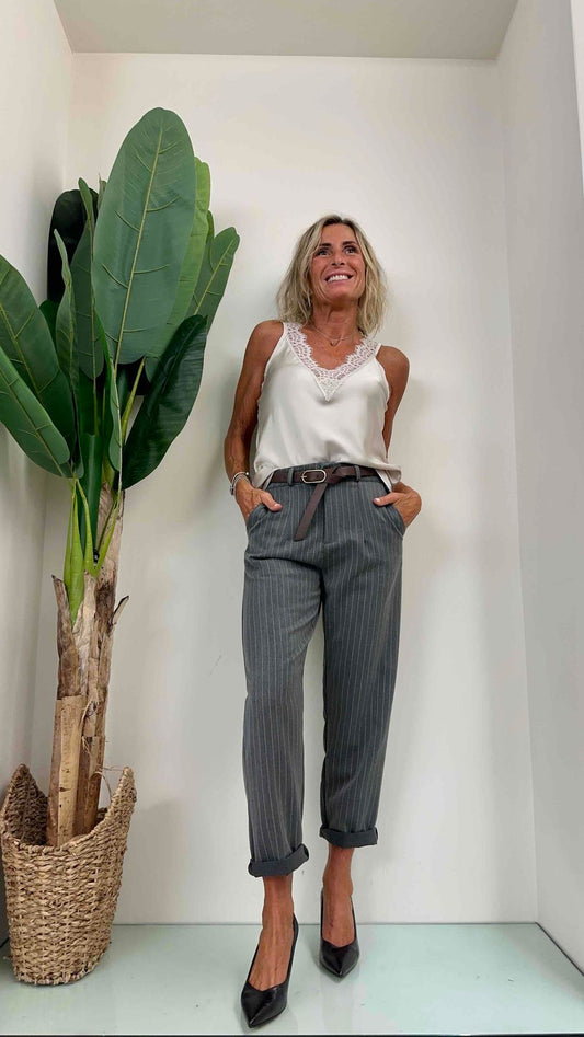 GIORGIA & JHONS - 60158FW23 - TOP RASO SCOLLO V PIZZO LINGERIE