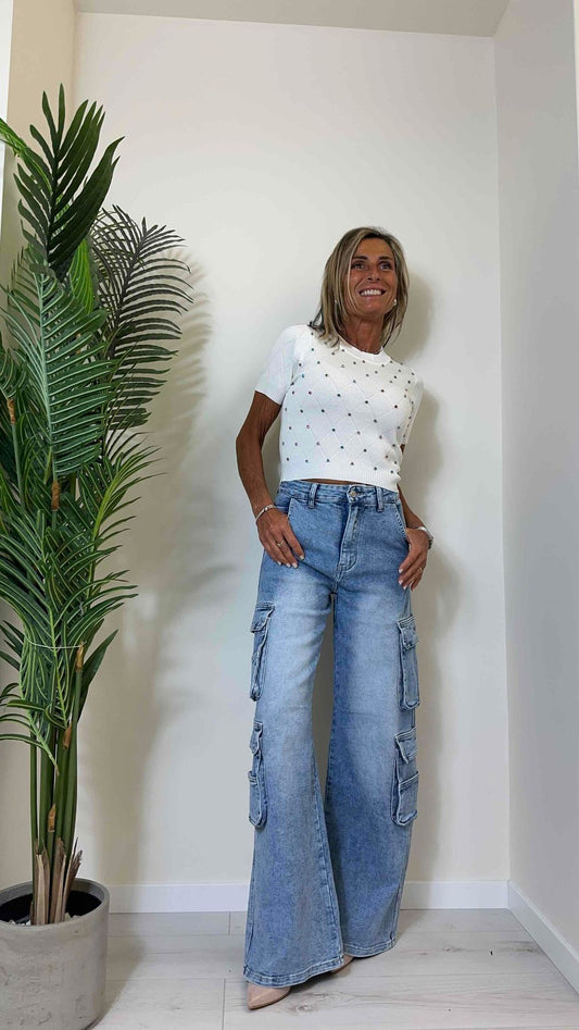 DAFNE - NA2020P25 - MAGLIA MOTIVO ROMBI CON STRASS MULTICOLOR INCASTONATI