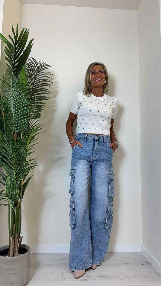 DAFNE - NA2020P25 - MAGLIA MOTIVO ROMBI CON STRASS MULTICOLOR INCASTONATI