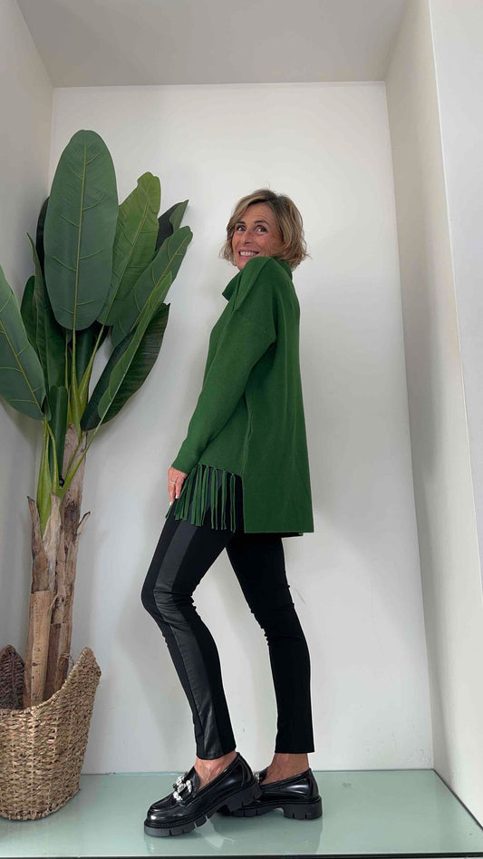 DAFNE - AL0519P29 - PULL COLLO CIAMBELLA CON FRANGE "TAGLIATELLA"