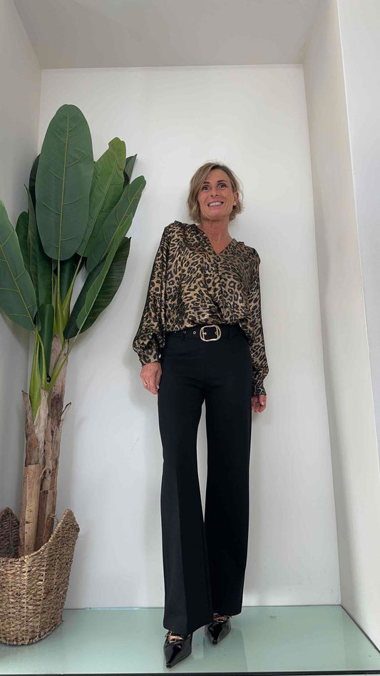 DAFNE - A7371P28 - PANTALONE PALAZZO PUNTO MILANO CON CINTURA