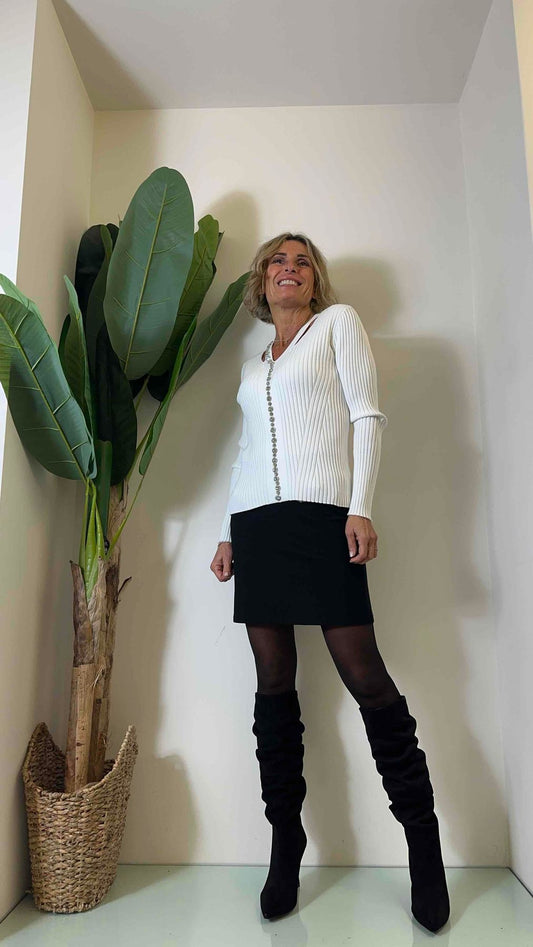 DAFNE - 98568P29 - MAGLIA VISCOSA COSTE SCOLLO A V CON APERTURE LATERALI E CRISTALLI