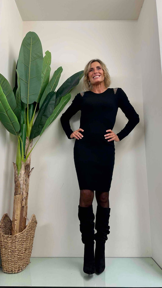 DAFNE - ZM1716P29 - ABITO MAGLIA INSERTO RETE E STRASS SPALLE