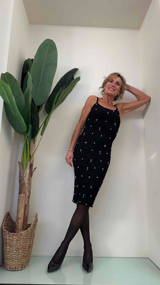 DAFNE - TC1514P32 - ABITO SPALLINE COSTA PIATTA, GOCCE CRISTALLI, VISCOSA 68%