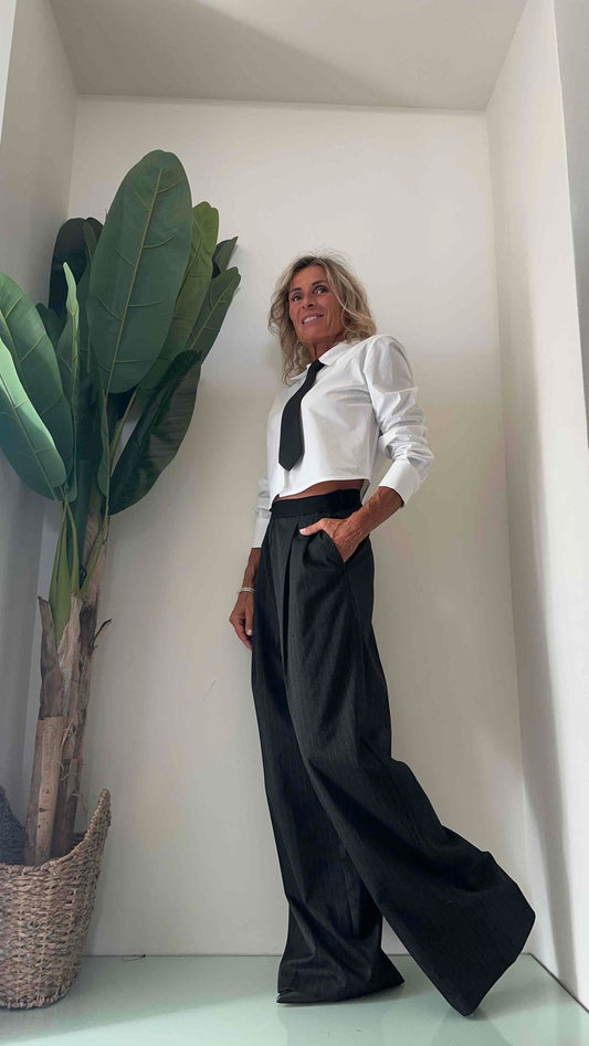 VICOLO - TR0879 - PANTALONE GESSATO PINCES CON ELASTICO VITA