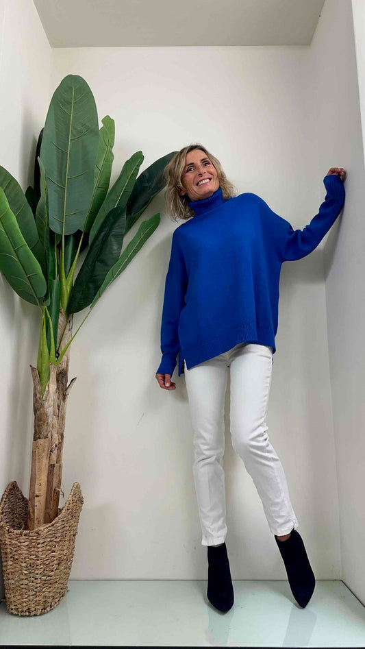 DAFNE - MA11872P27 - MAGLIA DOLCEVITA SPACCHETTI CON MOTIVO ORLO E POLSI