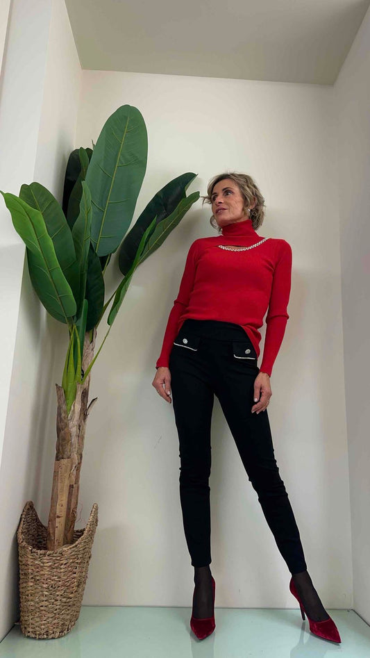 DAFNE - TS38ANP28 - MAGLIA DOLCEVITA. APERTURA LATERALE, CRISTALLI APPLICATI CON FILO