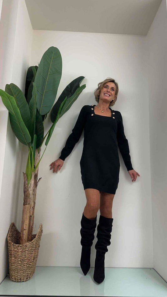 GIORGIA & JHONS - 30141FW23 - ABITO MAGLIA RASATA, SCOLLO QUADRO CON BOTTONI MILITARY