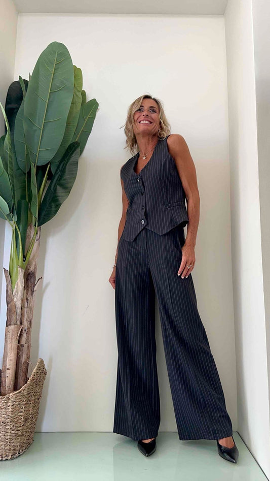DAFNE - 55419P33 - PANTALONE PALAZZO GESSATO BOTTONE LATERALE