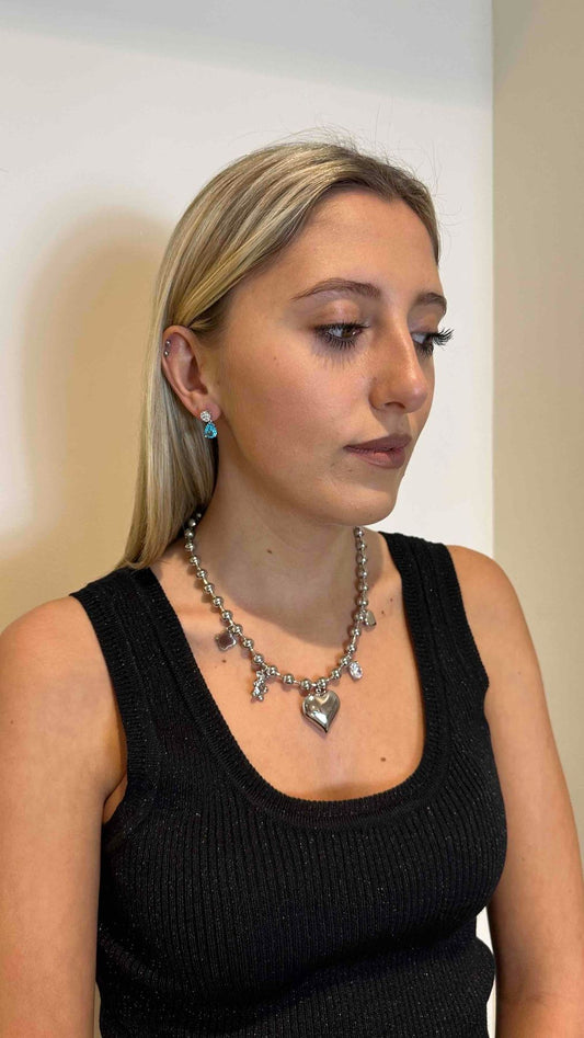 DAFNE - COBUCUO - COLLANA CON BOULE CUORE ORSETTO QUADRIFOGLIO. NICKEL FREE