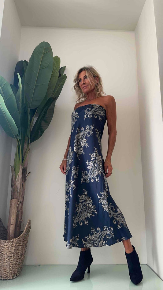 VICOLO - TR0734 - GONNA EXTRA LONG RASO FANT. FOGLIE