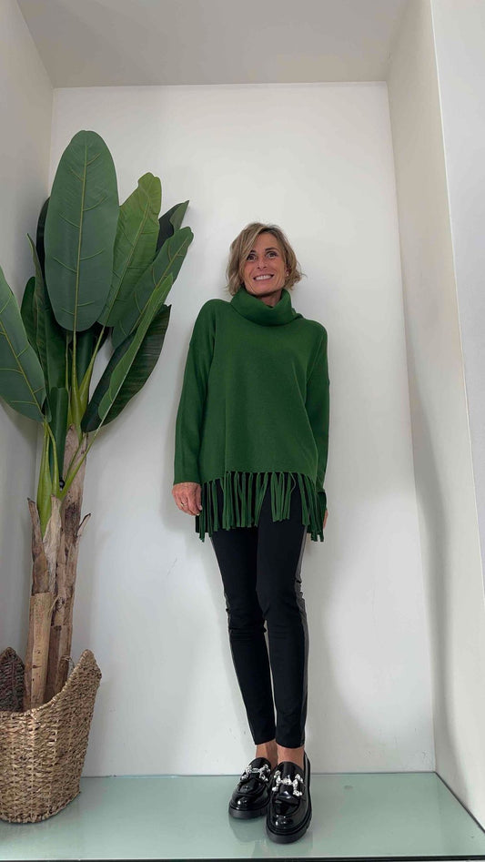 DAFNE - AL0519P29 - PULL COLLO CIAMBELLA CON FRANGE "TAGLIATELLA"