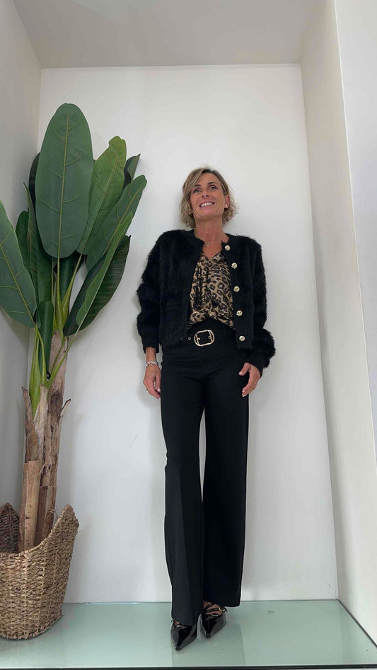 DAFNE - NA2015P32 - GIACCA/CARDIGAN PUNTO PELLICCIA BOTTONI ORO