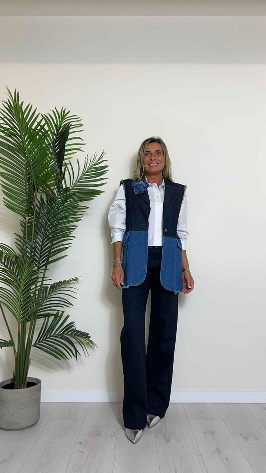 VICOLO - TB0757 - GILET DOPPIO DENIM CON SPILLA