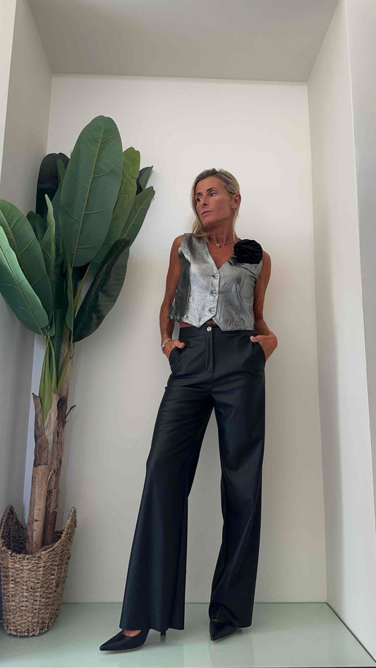 DAFNE - 54905P32 - PANTALONE PALAZZO SIMIL PELLE