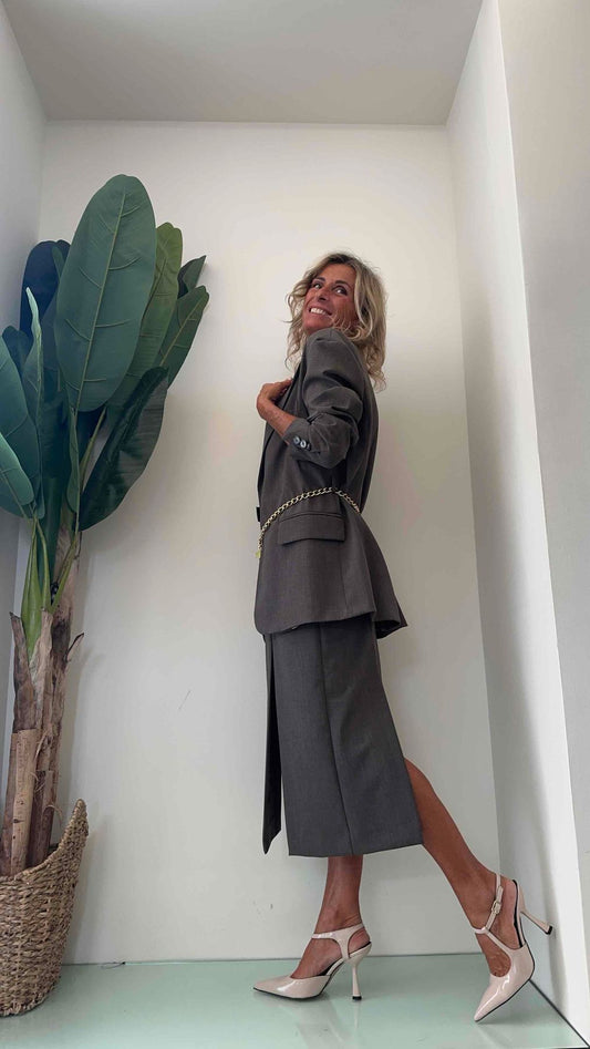 VICOLO - TR0349 - GIACCA TESSUTO MELANGE CON CATENA DORATA