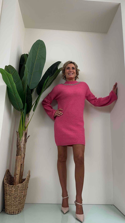 DAFNE - ZM1808P29 - ABITO FLUFFY GIROCOLLO BOULE E CRISTALLI, 43%VISCOSA