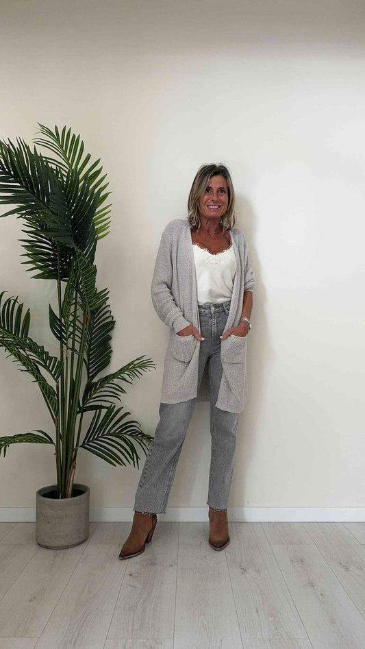 GIORGIA & JHONS - 60214SS24 - JEANS PALAZZO GREY, ORLO SFRANGIATO, VITA MEDIA