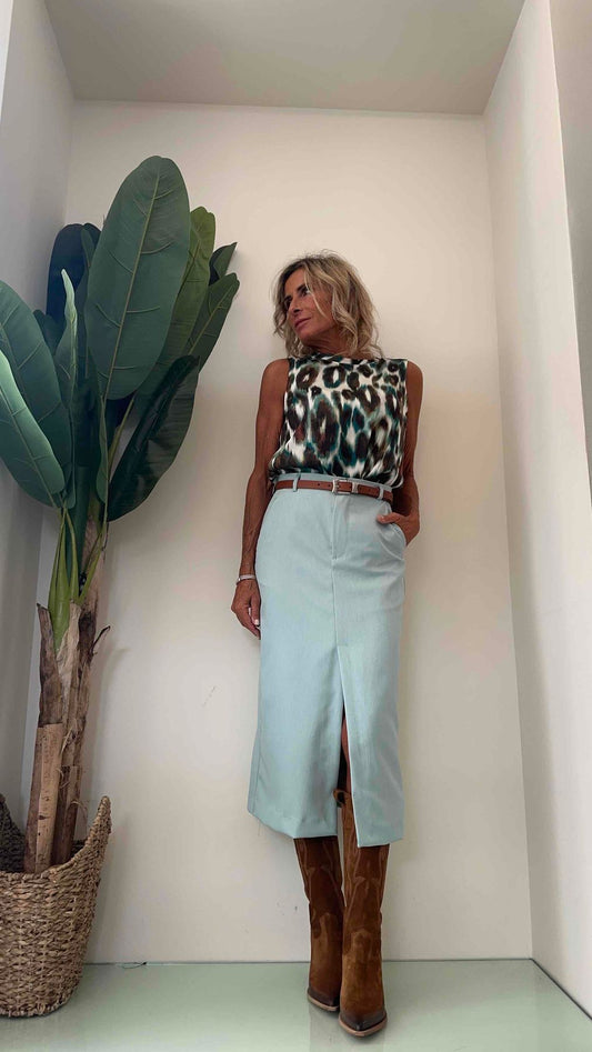 VICOLO - TR0318 - GONNA LONGUETTE MELANGE CON SPACCO