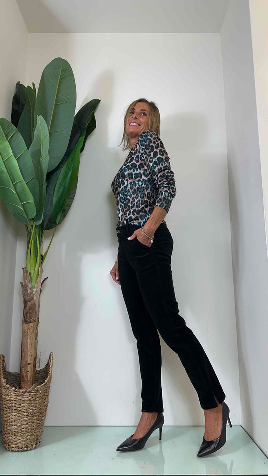 DAFNE - 822243P28 - PANTALONE VELLUTO MILLERIGHE SLIM CON SPACCHETTI